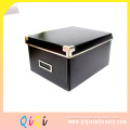 foldable black color paper sorting box with metal bound